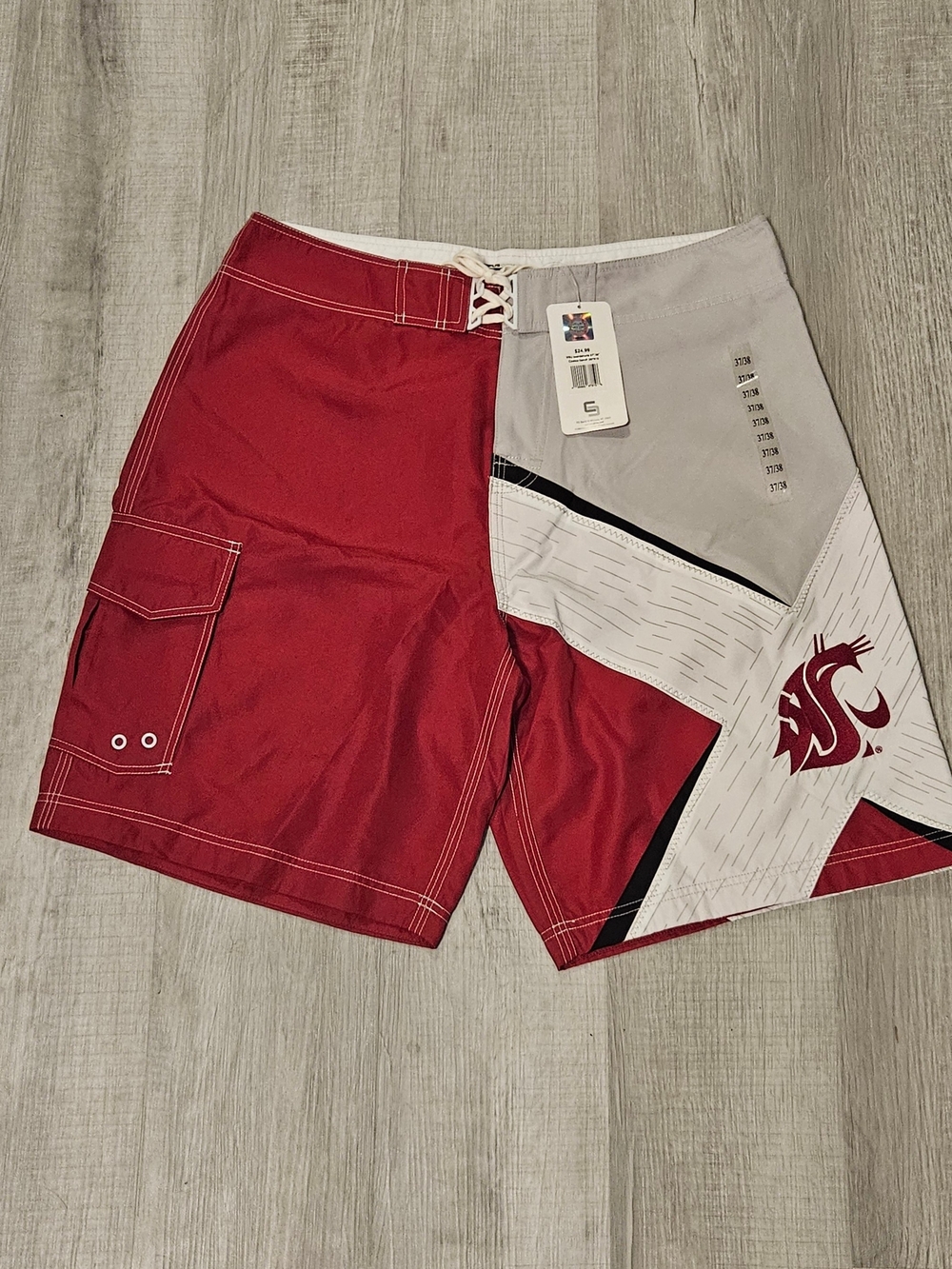 WSU Cougars Men’s 2XL Boardshorts – Red White Gray Campus Drive